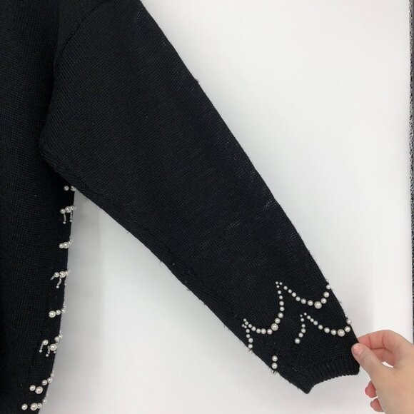 Vintage Franco Valero Black Pearl Embroidered Buttoned Wool blend Cardigan - Picture 5 of 15